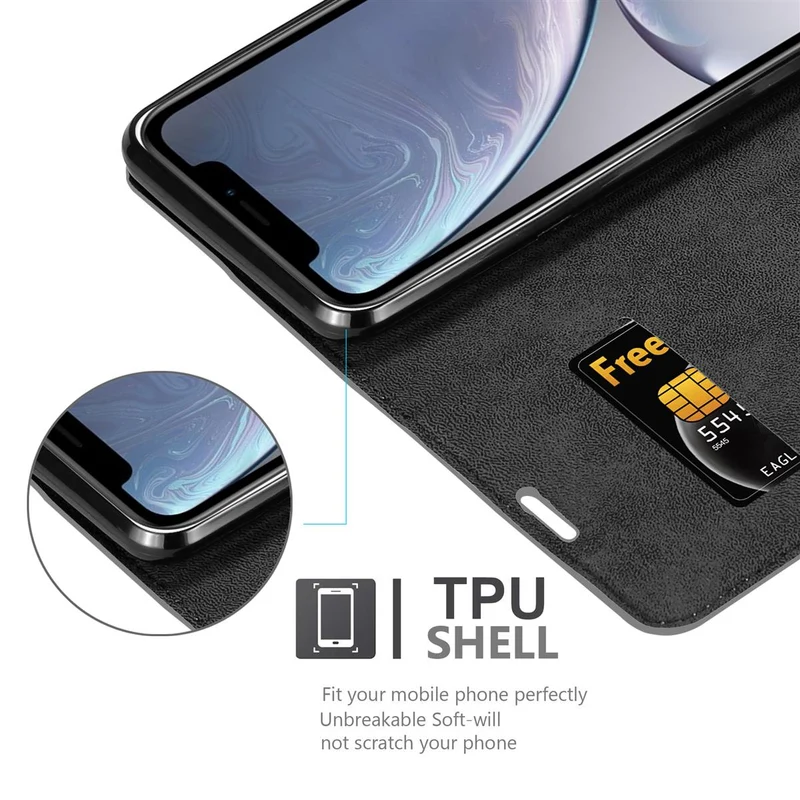 Cadorabo Hülle kompatibel mit Apple iPhone XR Schutzhülle mit Magnetverschluss, Standfunktion und Kartenfach