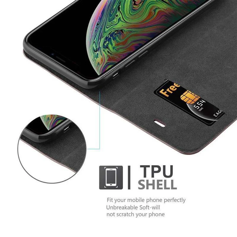Cadorabo Hülle kompatibel mit Apple iPhone XS MAX Schutzhülle mit Magnetverschluss, Standfunktion und Kartenfach