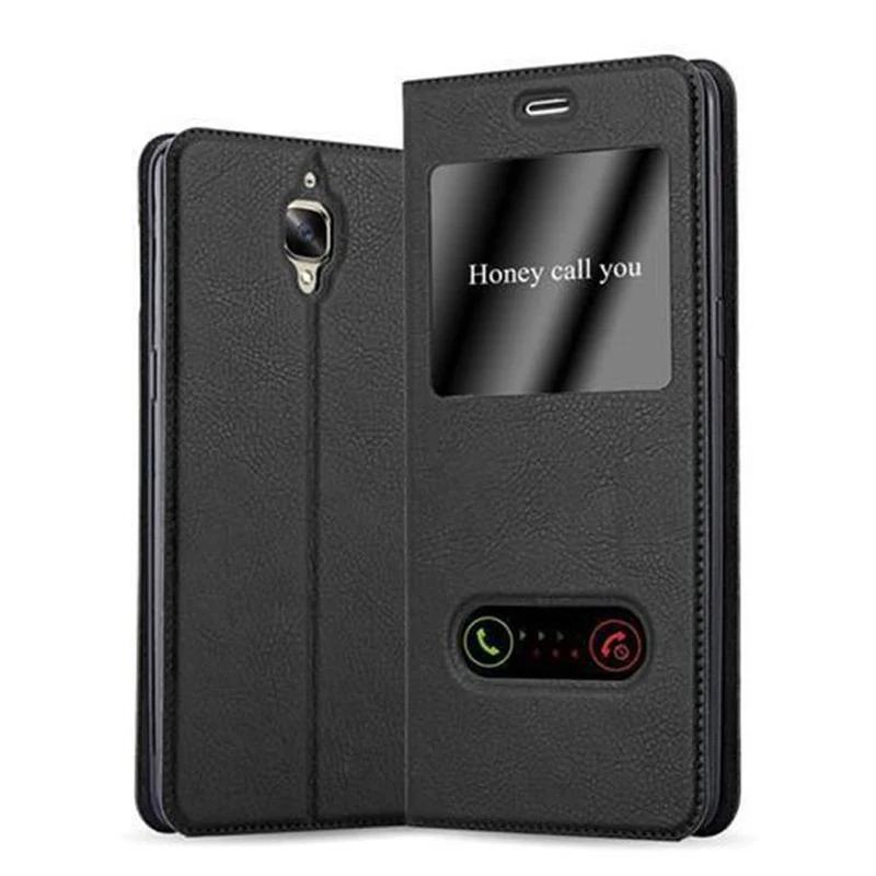 Cadorabo Hülle kompatibel mit OnePlus 3 / 3T Schutzhülle mit Magnetverschluss, Standfunktion und 2 Sichtfenstern