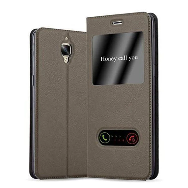 Cadorabo Hülle kompatibel mit OnePlus 3 / 3T Schutzhülle mit Magnetverschluss, Standfunktion und 2 Sichtfenstern