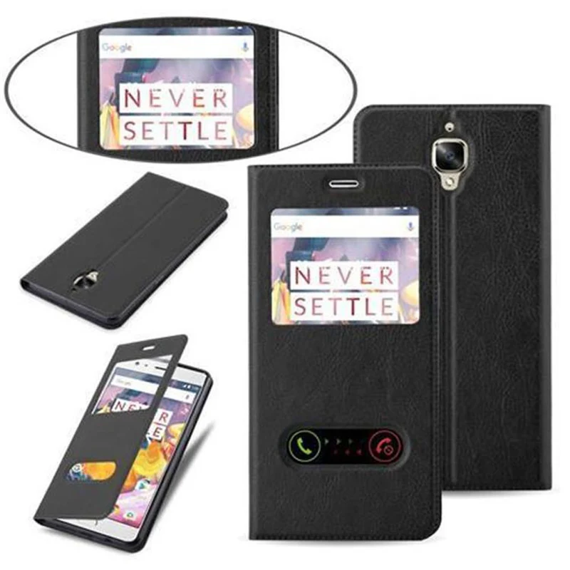 Cadorabo Hülle kompatibel mit OnePlus 3 / 3T Schutzhülle mit Magnetverschluss, Standfunktion und 2 Sichtfenstern
