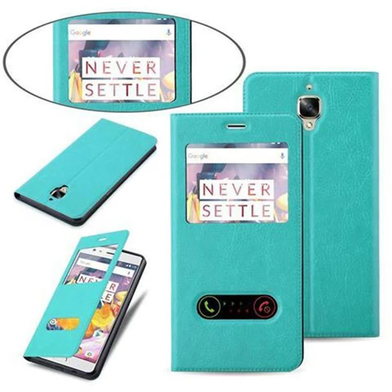 Cadorabo Hülle kompatibel mit OnePlus 3 / 3T Schutzhülle mit Magnetverschluss, Standfunktion und 2 Sichtfenstern