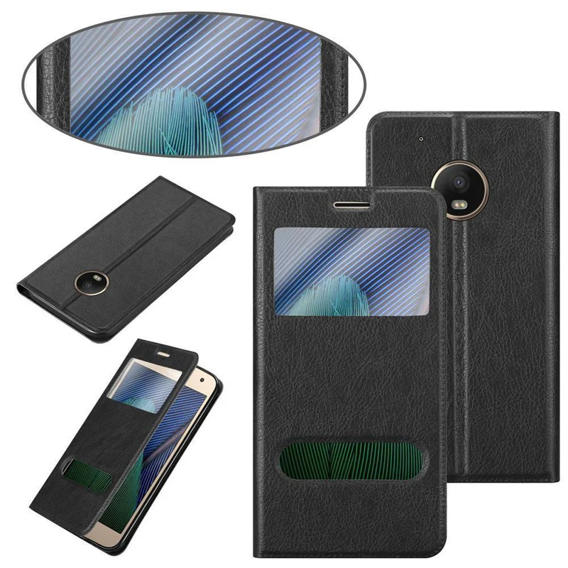 Cadorabo Hülle kompatibel mit Motorola MOTO G5 PLUS Schutzhülle mit Magnetverschluss, Standfunktion und 2 Sichtfenstern