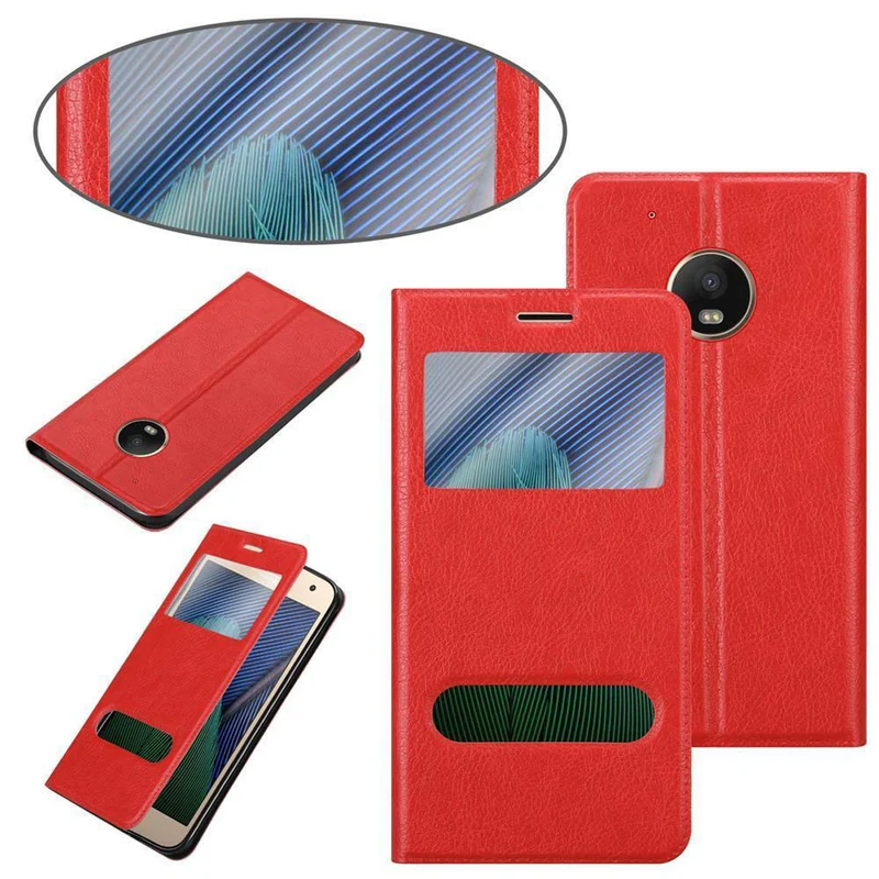 Cadorabo Hülle kompatibel mit Motorola MOTO G5 PLUS Schutzhülle mit Magnetverschluss, Standfunktion und 2 Sichtfenstern
