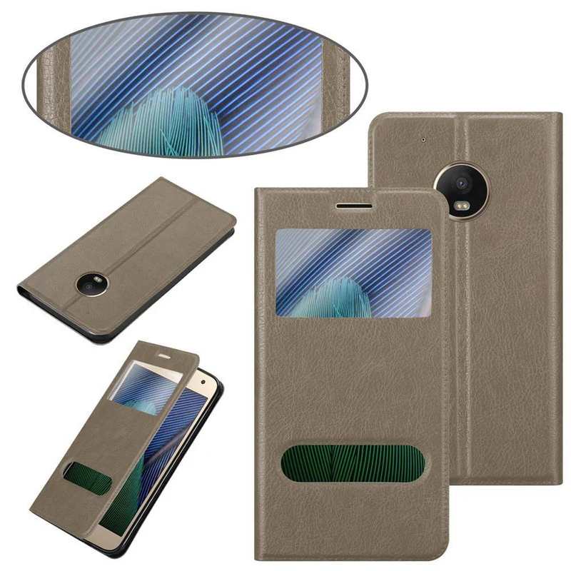 Cadorabo Hülle kompatibel mit Motorola MOTO G5 PLUS Schutzhülle mit Magnetverschluss, Standfunktion und 2 Sichtfenstern