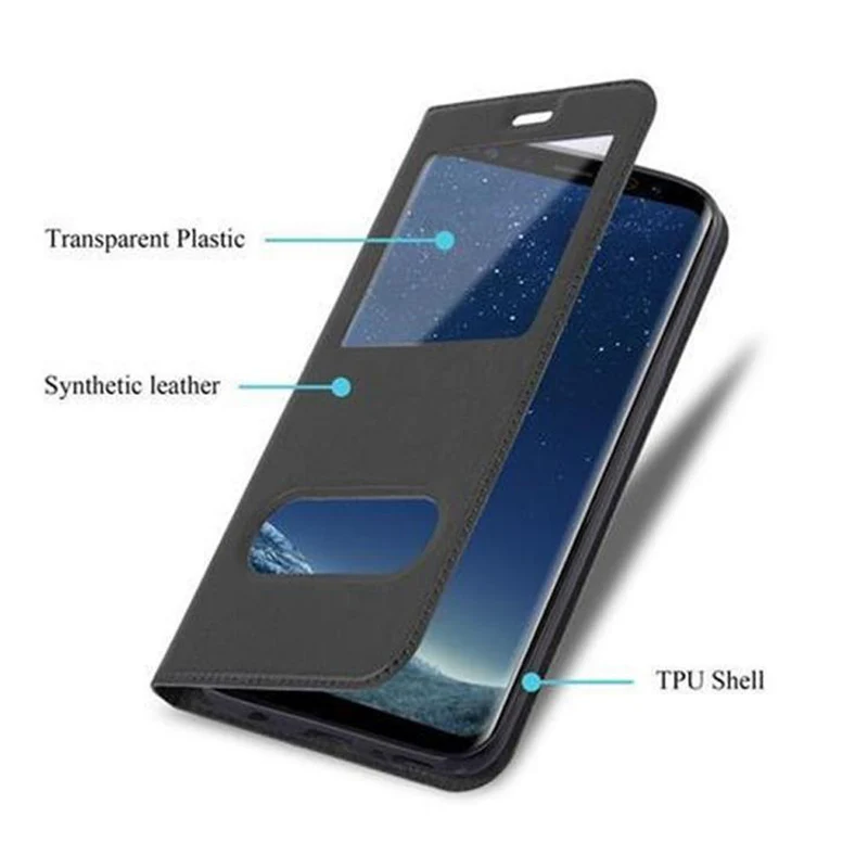 Cadorabo Hülle kompatibel mit Samsung Galaxy S8 PLUS Schutzhülle mit Magnetverschluss, Standfunktion und 2 Sichtfenstern