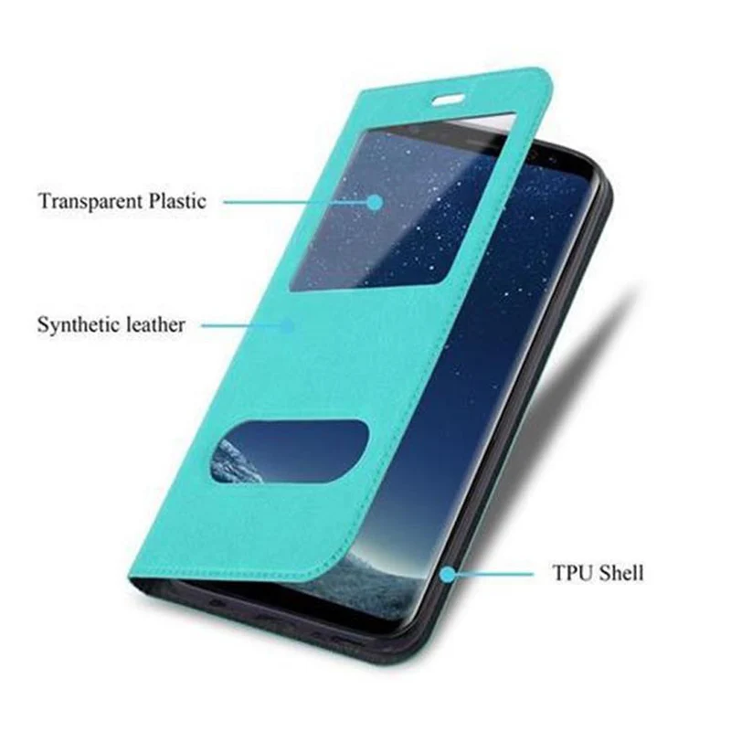 Cadorabo Hülle kompatibel mit Samsung Galaxy S8 PLUS Schutzhülle mit Magnetverschluss, Standfunktion und 2 Sichtfenstern