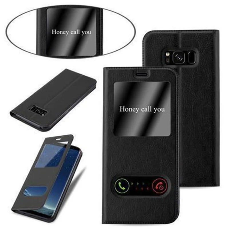 Cadorabo Hülle kompatibel mit Samsung Galaxy S8 Schutzhülle mit Magnetverschluss, Standfunktion und 2 Sichtfenstern