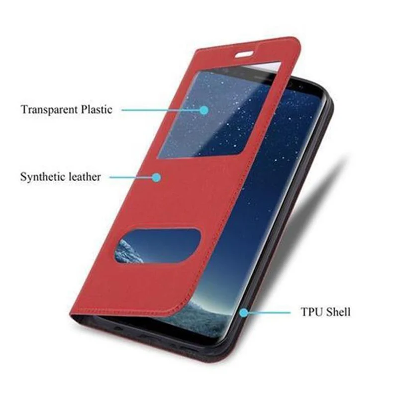 Cadorabo Hülle kompatibel mit Samsung Galaxy S8 Schutzhülle mit Magnetverschluss, Standfunktion und 2 Sichtfenstern
