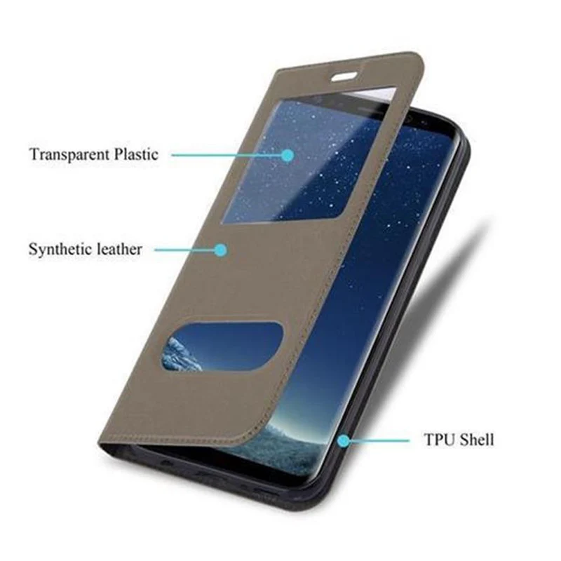 Cadorabo Hülle kompatibel mit Samsung Galaxy S8 Schutzhülle mit Magnetverschluss, Standfunktion und 2 Sichtfenstern