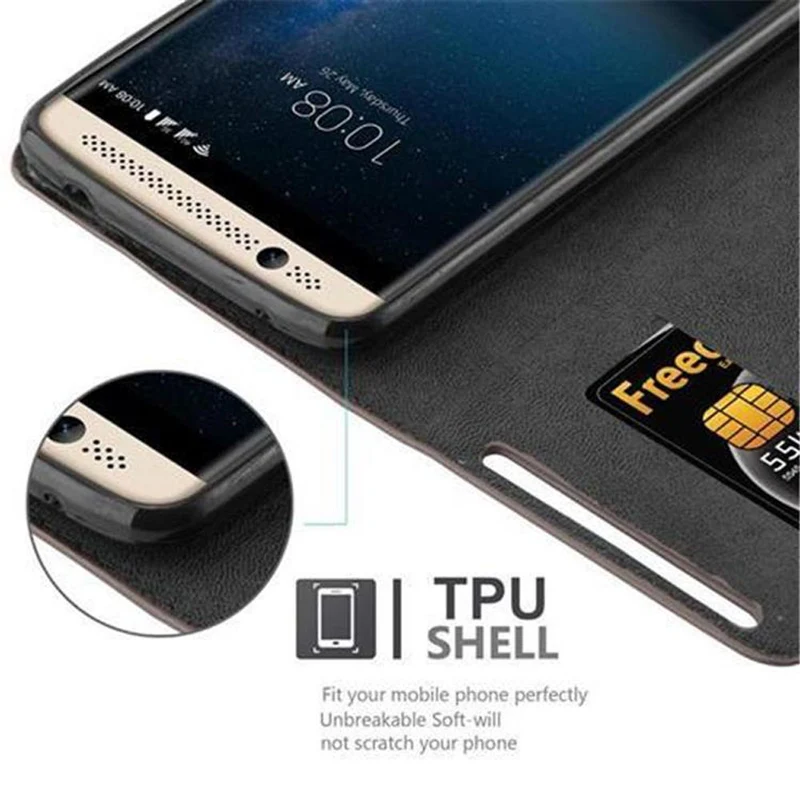 Cadorabo Hülle kompatibel mit ZTE Axon 7 Schutzhülle mit Magnetverschluss, Standfunktion und Kartenfach