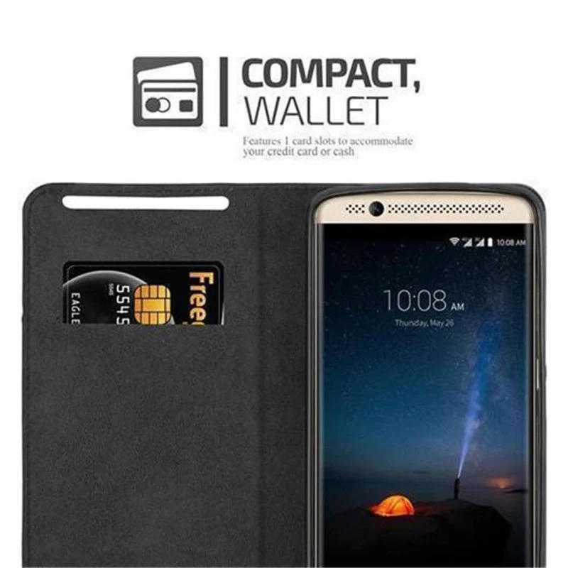 Cadorabo Hülle kompatibel mit ZTE Axon 7 Schutzhülle mit Magnetverschluss, Standfunktion und Kartenfach
