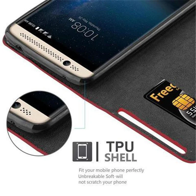 Cadorabo Hülle kompatibel mit ZTE Axon 7 Schutzhülle mit Magnetverschluss, Standfunktion und Kartenfach