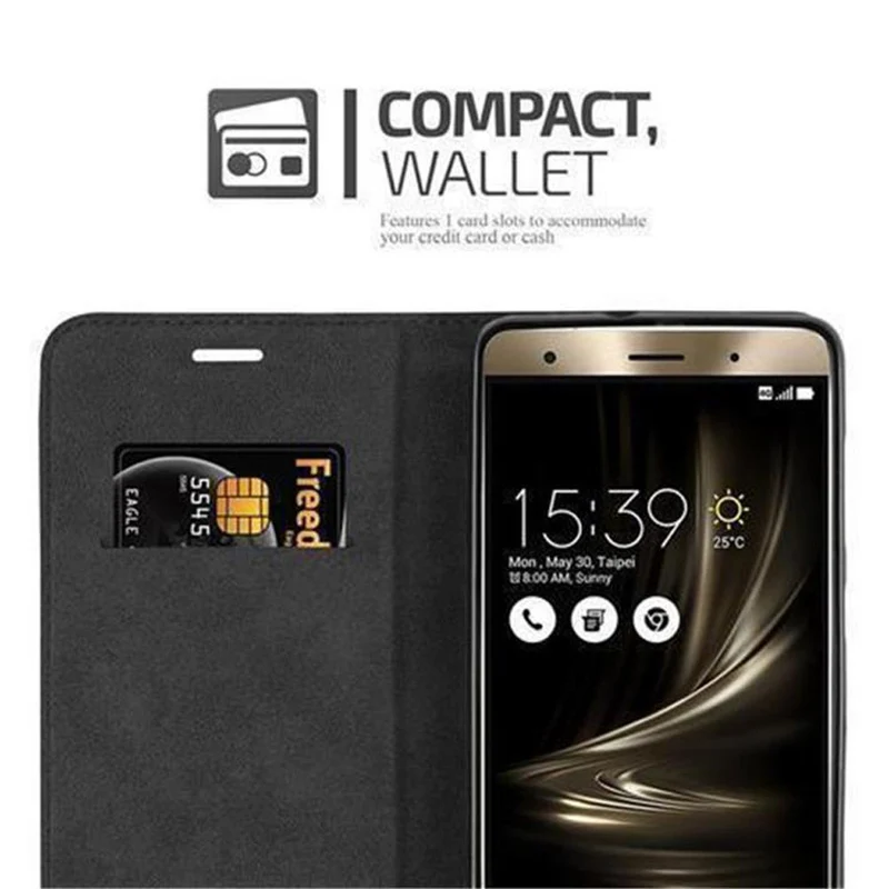 Cadorabo Hülle kompatibel mit Asus ZenFone 3 DELUXE Schutzhülle mit Magnetverschluss, Standfunktion und Kartenfach