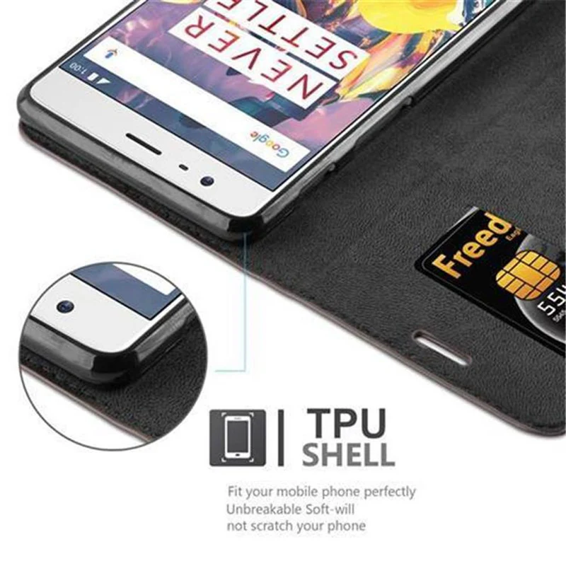 Cadorabo Hülle kompatibel mit OnePlus 3 / 3T Schutzhülle mit Magnetverschluss, Standfunktion und Kartenfach