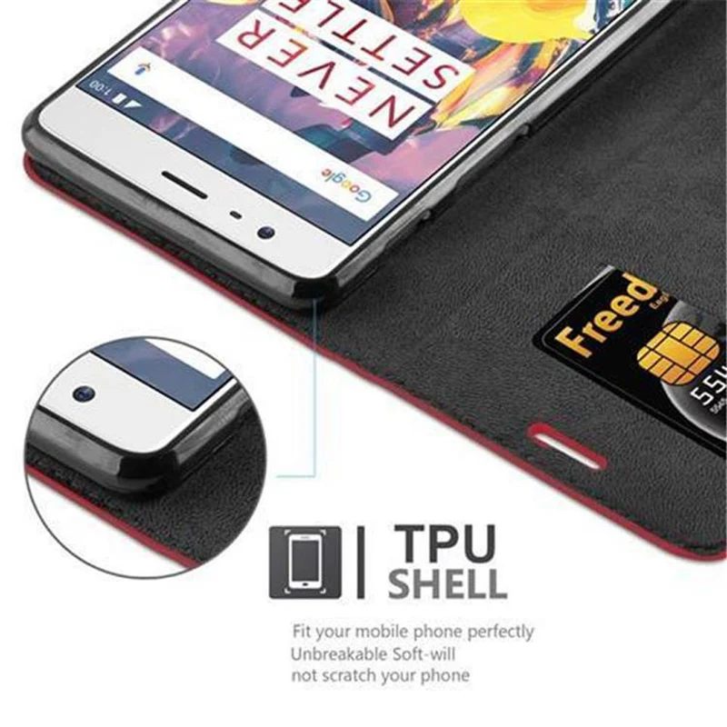 Cadorabo Hülle kompatibel mit OnePlus 3 / 3T Schutzhülle mit Magnetverschluss, Standfunktion und Kartenfach