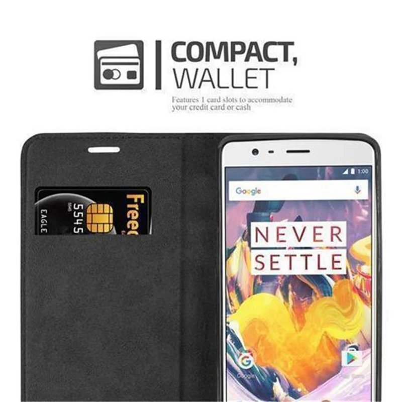 Cadorabo Hülle kompatibel mit OnePlus 3 / 3T Schutzhülle mit Magnetverschluss, Standfunktion und Kartenfach