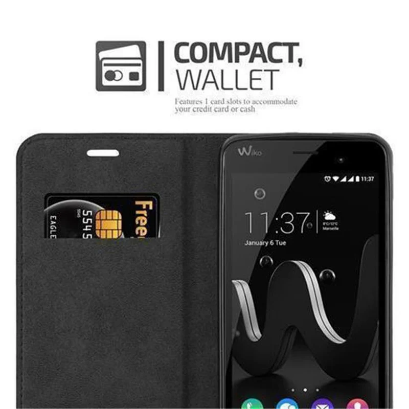 Cadorabo Hülle kompatibel mit WIKO JERRY Schutzhülle mit Magnetverschluss, Standfunktion und Kartenfach