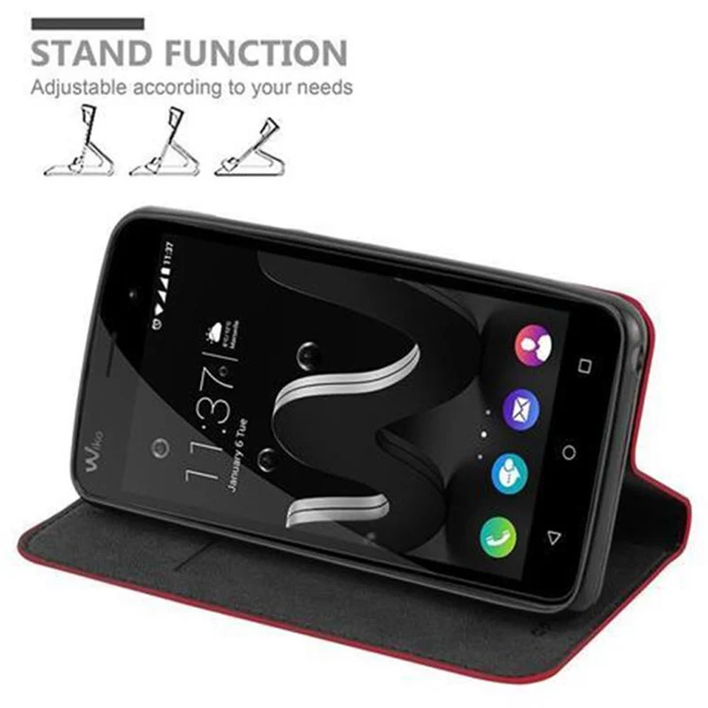 Cadorabo Hülle kompatibel mit WIKO JERRY Schutzhülle mit Magnetverschluss, Standfunktion und Kartenfach