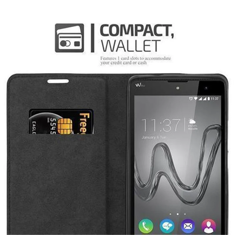Cadorabo Hülle kompatibel mit WIKO ROBBY Schutzhülle mit Magnetverschluss, Standfunktion und Kartenfach