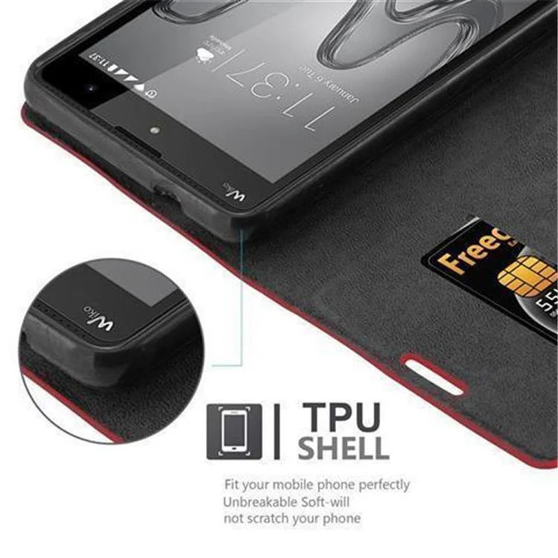 Cadorabo Hülle kompatibel mit WIKO U FEEL LITE Schutzhülle mit Magnetverschluss, Standfunktion und Kartenfach