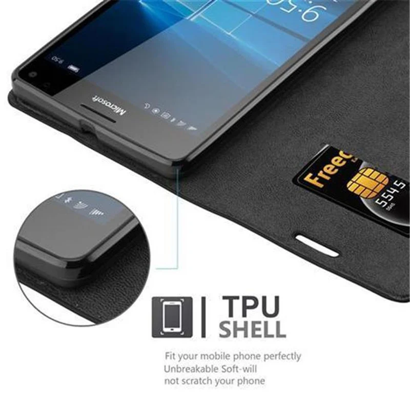 Cadorabo Hülle kompatibel mit Nokia Lumia 950 XL Schutzhülle mit Magnetverschluss, Standfunktion und Kartenfach