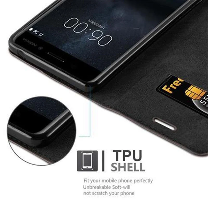 Cadorabo Hülle kompatibel mit Nokia 6 2017 Schutzhülle mit Magnetverschluss, Standfunktion und Kartenfach