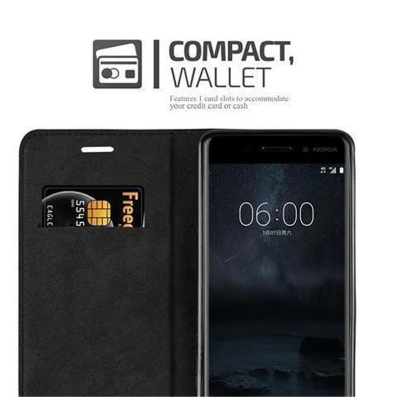 Cadorabo Hülle kompatibel mit Nokia 6 2017 Schutzhülle mit Magnetverschluss, Standfunktion und Kartenfach