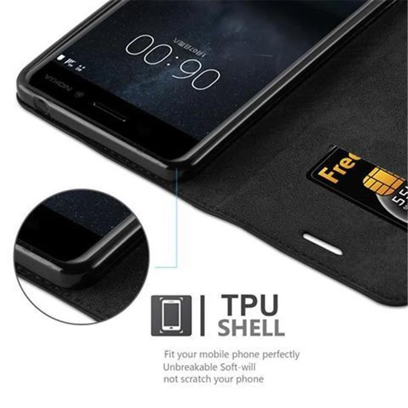 Cadorabo Hülle kompatibel mit Nokia 6 2017 Schutzhülle mit Magnetverschluss, Standfunktion und Kartenfach