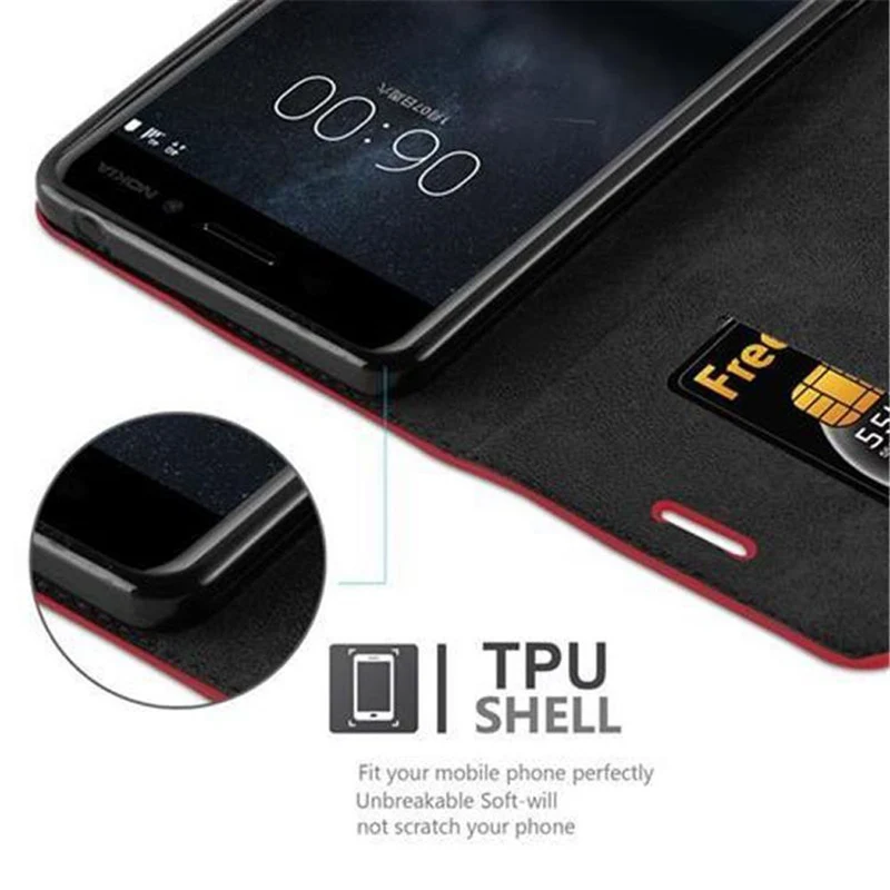 Cadorabo Hülle kompatibel mit Nokia 6 2017 Schutzhülle mit Magnetverschluss, Standfunktion und Kartenfach