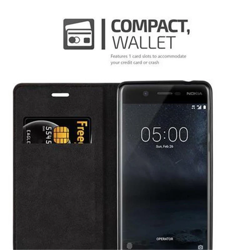 Cadorabo Hülle kompatibel mit Nokia 5 2017 Schutzhülle mit Magnetverschluss, Standfunktion und Kartenfach