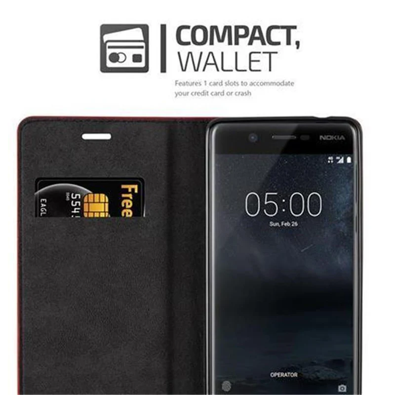 Cadorabo Hülle kompatibel mit Nokia 5 2017 Schutzhülle mit Magnetverschluss, Standfunktion und Kartenfach