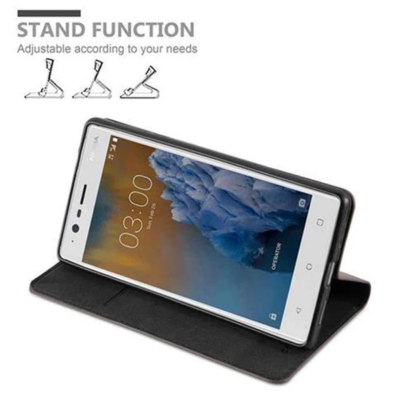 Cadorabo Hülle kompatibel mit Nokia 3 2017 Schutzhülle mit Magnetverschluss, Standfunktion und Kartenfach
