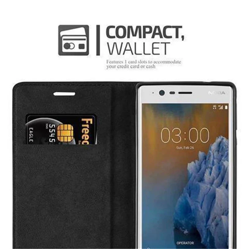Cadorabo Hülle kompatibel mit Nokia 3 2017 Schutzhülle mit Magnetverschluss, Standfunktion und Kartenfach