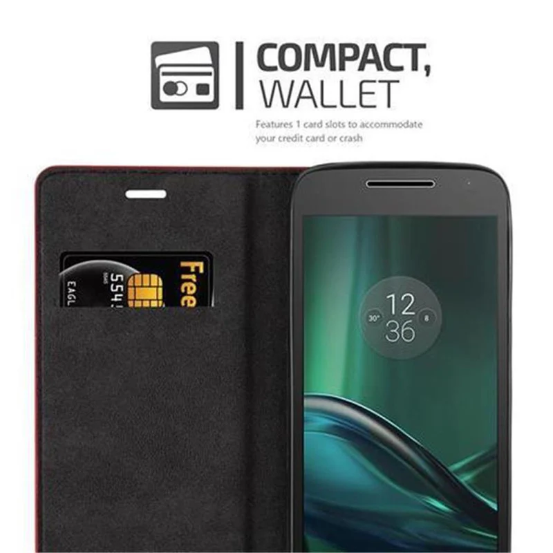 Cadorabo Hülle kompatibel mit Motorola MOTO G4 PLAY Schutzhülle mit Magnetverschluss, Standfunktion und Kartenfach