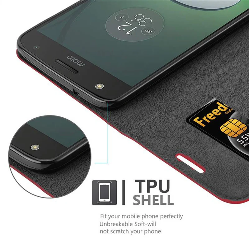 Cadorabo Hülle kompatibel mit Motorola MOTO Z PLAY Schutzhülle mit Magnetverschluss, Standfunktion und Kartenfach
