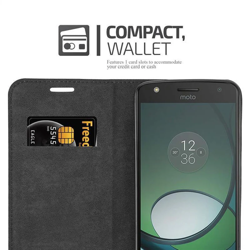 Cadorabo Hülle kompatibel mit Motorola MOTO Z PLAY Schutzhülle mit Magnetverschluss, Standfunktion und Kartenfach