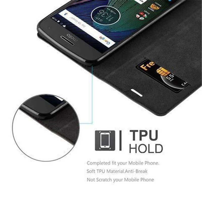 Cadorabo Hülle kompatibel mit Motorola MOTO G5 Schutzhülle mit Magnetverschluss, Standfunktion und Kartenfach