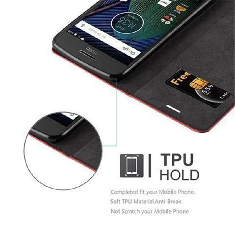 Cadorabo Hülle kompatibel mit Motorola MOTO G5 PLUS Schutzhülle mit Magnetverschluss, Standfunktion und Kartenfach