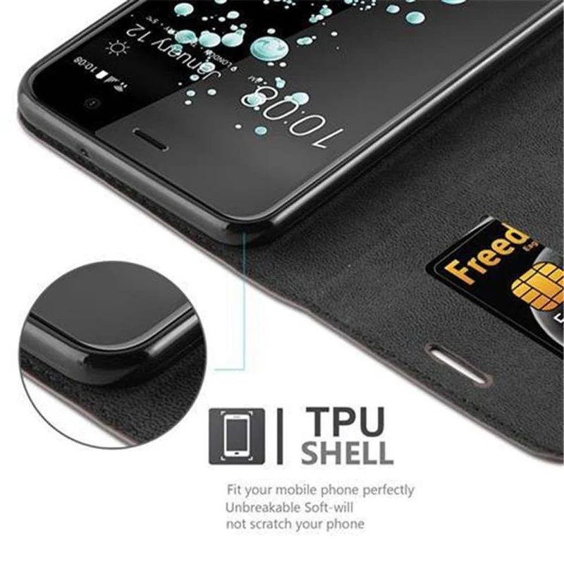 Cadorabo Hülle kompatibel mit HTC U PLAY Schutzhülle mit Magnetverschluss, Standfunktion und Kartenfach