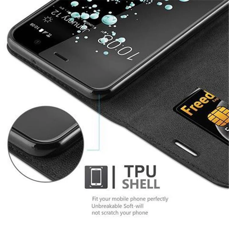 Cadorabo Hülle kompatibel mit HTC U PLAY Schutzhülle mit Magnetverschluss, Standfunktion und Kartenfach