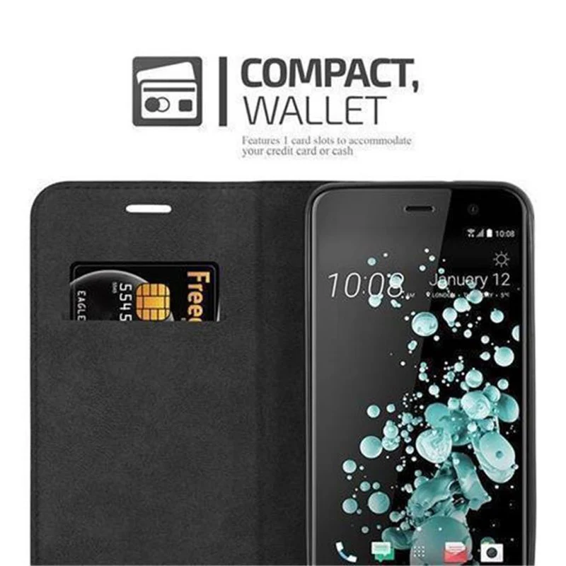 Cadorabo Hülle kompatibel mit HTC U PLAY Schutzhülle mit Magnetverschluss, Standfunktion und Kartenfach