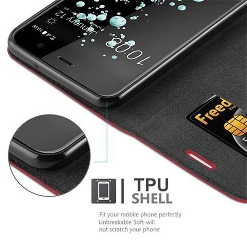Cadorabo Hülle kompatibel mit HTC U PLAY Schutzhülle mit Magnetverschluss, Standfunktion und Kartenfach