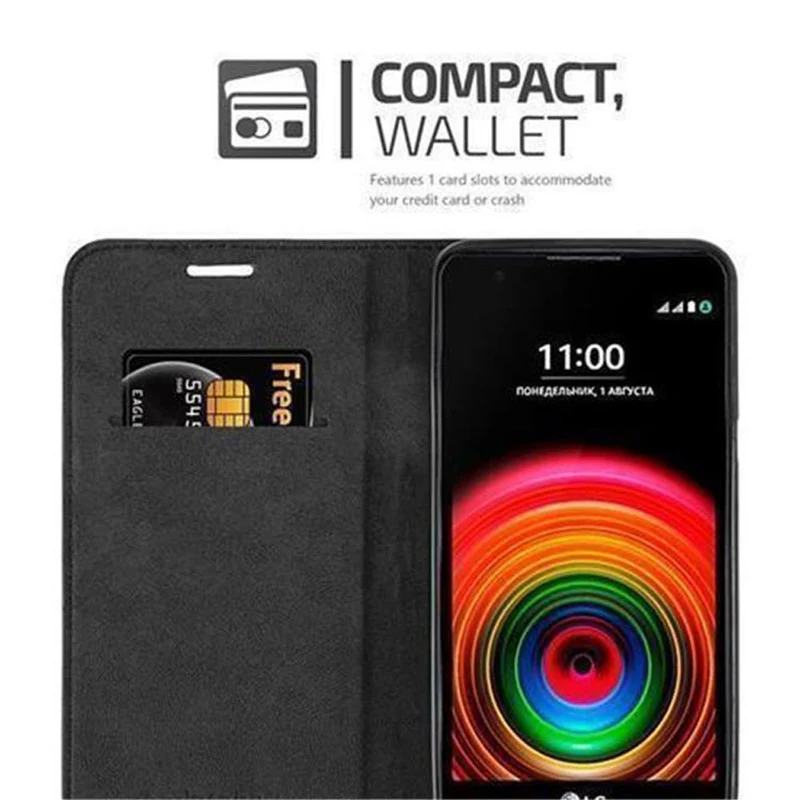 Cadorabo Hülle kompatibel mit LG X POWER Schutzhülle mit Magnetverschluss, Standfunktion und Kartenfach