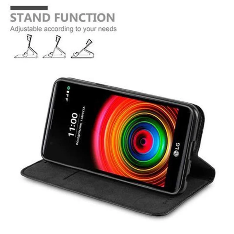 Cadorabo Hülle kompatibel mit LG X POWER Schutzhülle mit Magnetverschluss, Standfunktion und Kartenfach