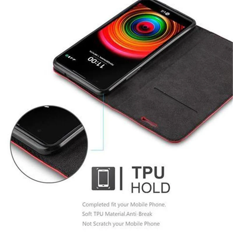 Cadorabo Hülle kompatibel mit LG X POWER Schutzhülle mit Magnetverschluss, Standfunktion und Kartenfach