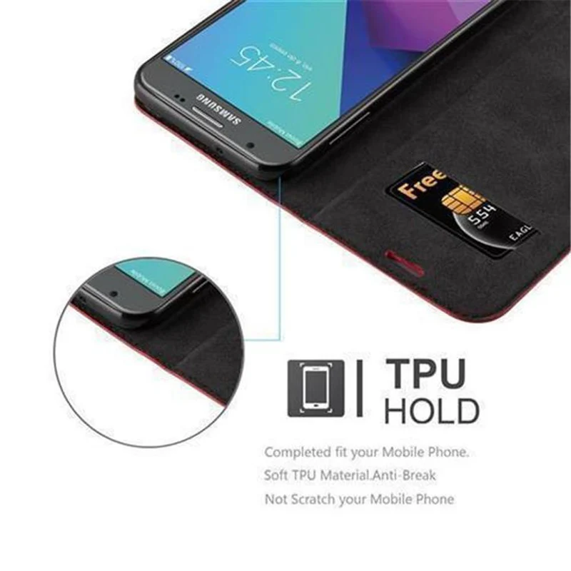 Cadorabo Hülle kompatibel mit Samsung Galaxy J5 2017 US Version Schutzhülle mit Magnetverschluss, Standfunktion und Kartenfach