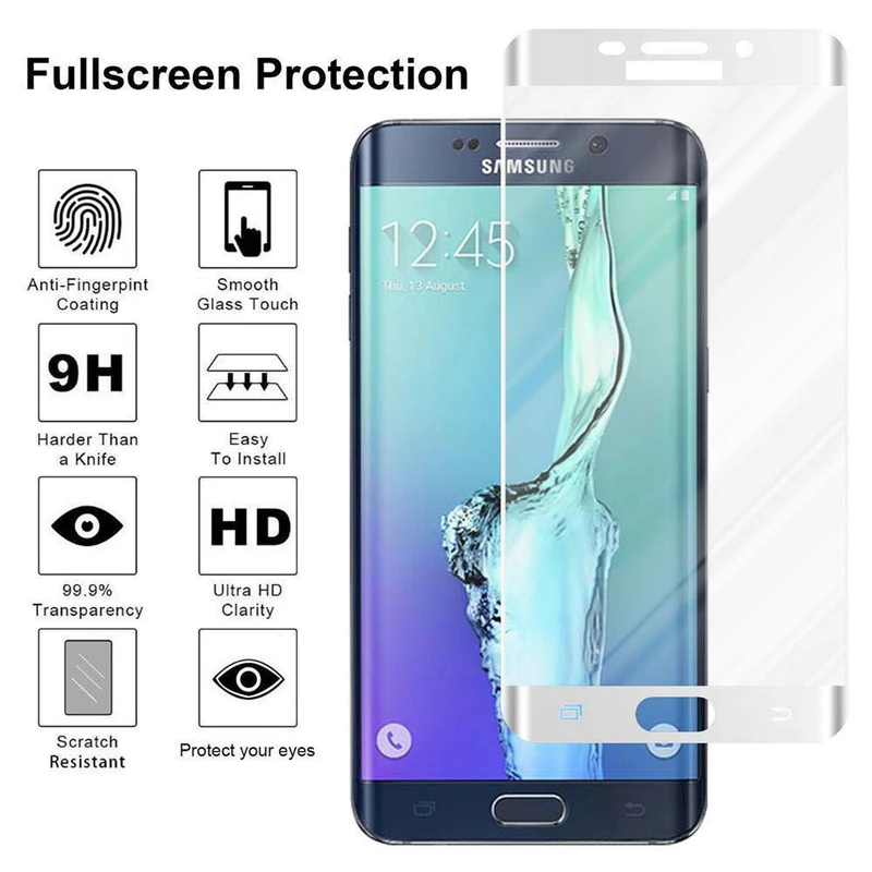 Cadorabo Vollbild Panzer Folie kompatibel mit Samsung Galaxy S6 EDGE PLUS - Schutzfolie Gehärtetes (Tempered) Display-Schutzglas in 9H Härte mit 3D Touch