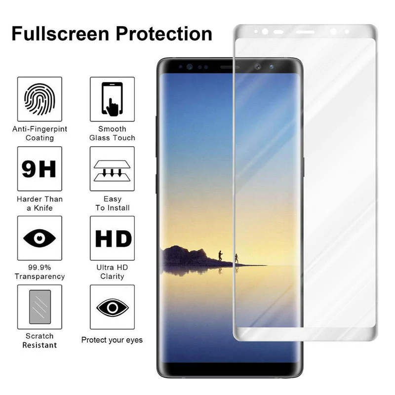 Cadorabo Vollbild Panzer Folie kompatibel mit Samsung Galaxy NOTE 8 - Schutzfolie Gehärtetes (Tempered) Display-Schutzglas in 9H Härte mit 3D Touch