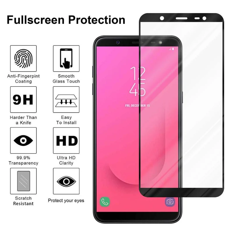 Cadorabo Vollbild Panzer Folie kompatibel mit Samsung Galaxy J8 2018 - Schutzfolie Gehärtetes (Tempered) Display-Schutzglas in 9H Härte mit 3D Touch